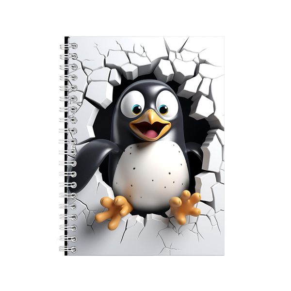 Penguine excape A5 Notebook Spiral and Lined Birds Graphic Notepad Gift 221