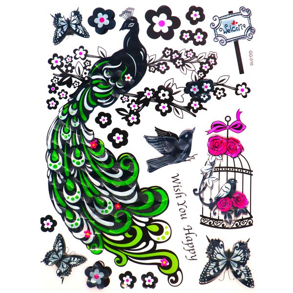 5D Wall Art Self Adhesive Sticker Sheet - Green Peacock Design