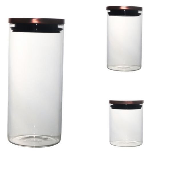 Cannister Set 3 Pieces With Copper Lid Borosilicate Glass
