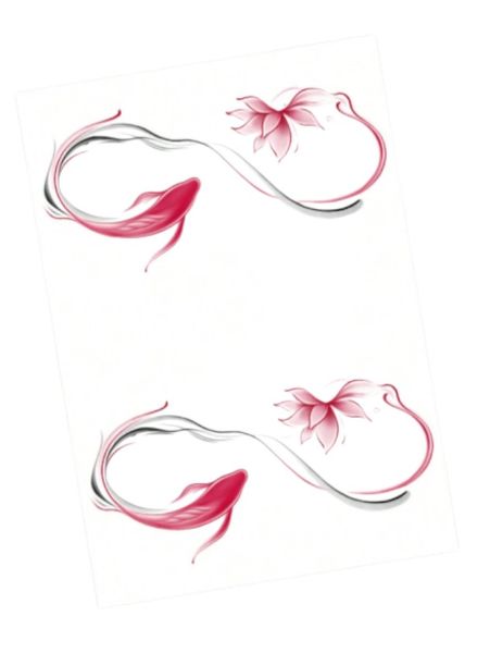 1 Piece - Floral Koi Fish Temporary Tattoo - Multicolor
