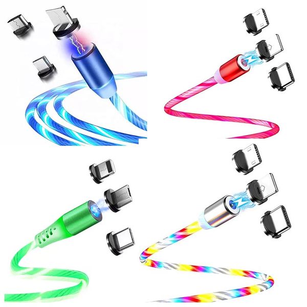 4 x 3in1 Magnetic LED Lights USB Fast Charge Cable Type C / Micro USB /IOS