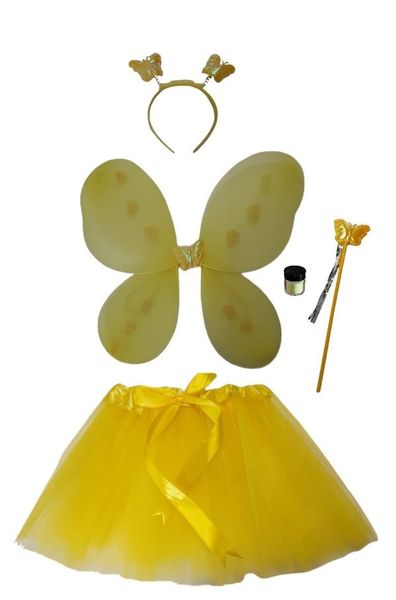Girls Tutu Skirt - 5 Piece Fairy Princess Kids Costume - Yellow