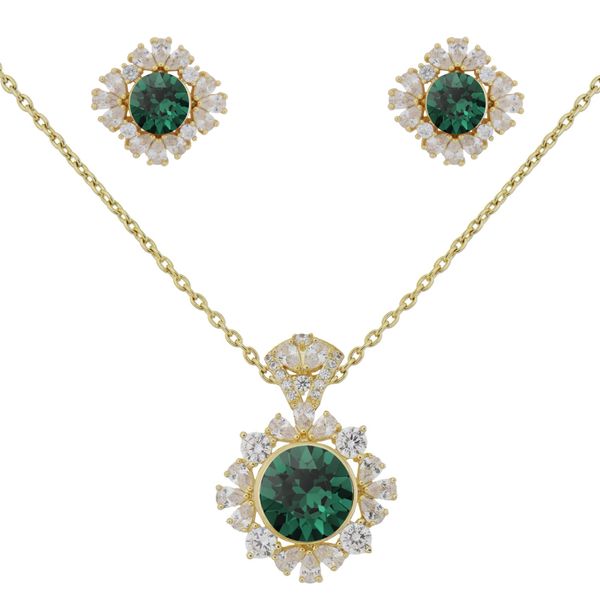 Phoebe Jewellery Set Created with Swarovski Emerald Crystals-Gold