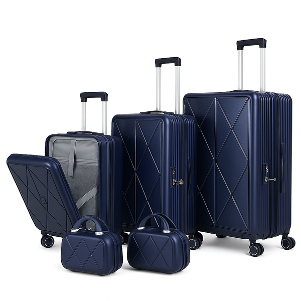 PC Luggage Set and Side Opening with Laptop and Spinner Wheels - 5-Piece - Navy Blue