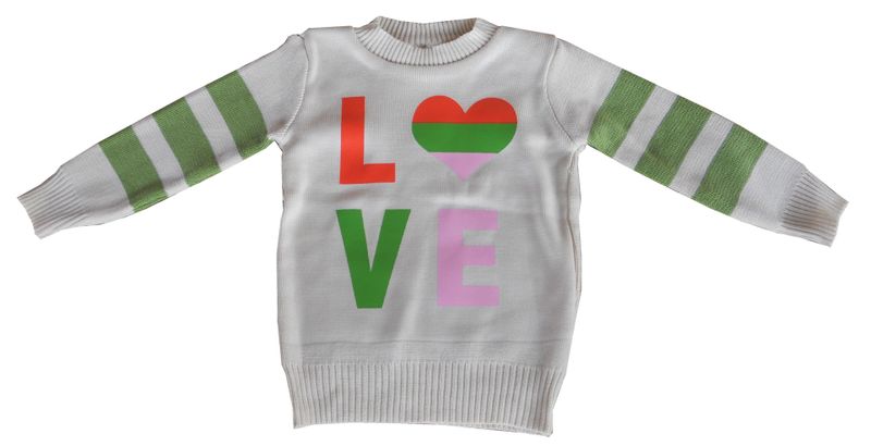 Girls' "LOVE" Cozy Cotton Blend Casual Comfort Pullover Jersey - Cream/Green