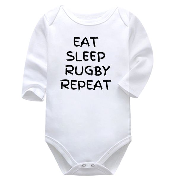 Eat Sleep Rugby Repeat Baby Vest Bodysuit Onesie Long Sleeve