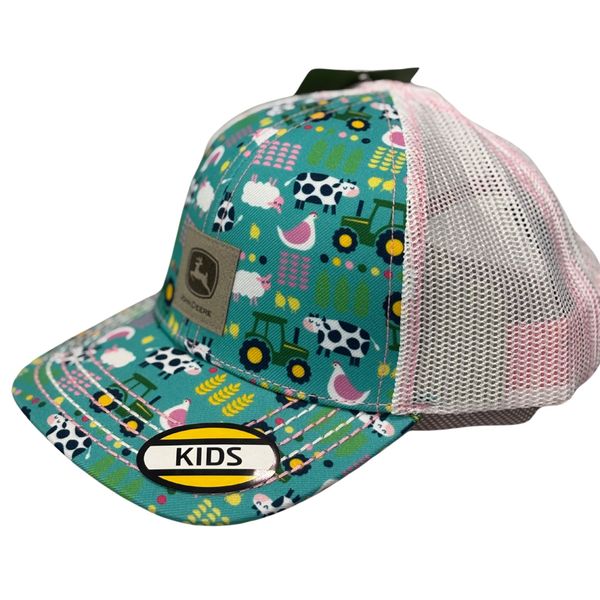 John Deere Green and Pink Farm Print Cap - Kids