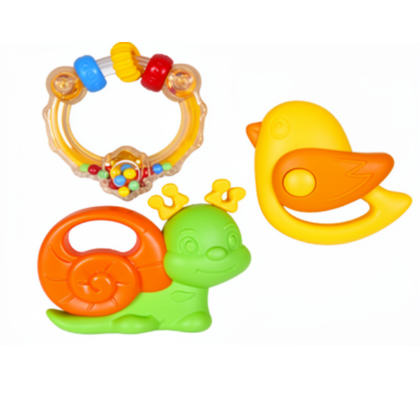 3-Piece Baby Rattle &amp; Teether Set | Ring, Snail &amp; Bird
