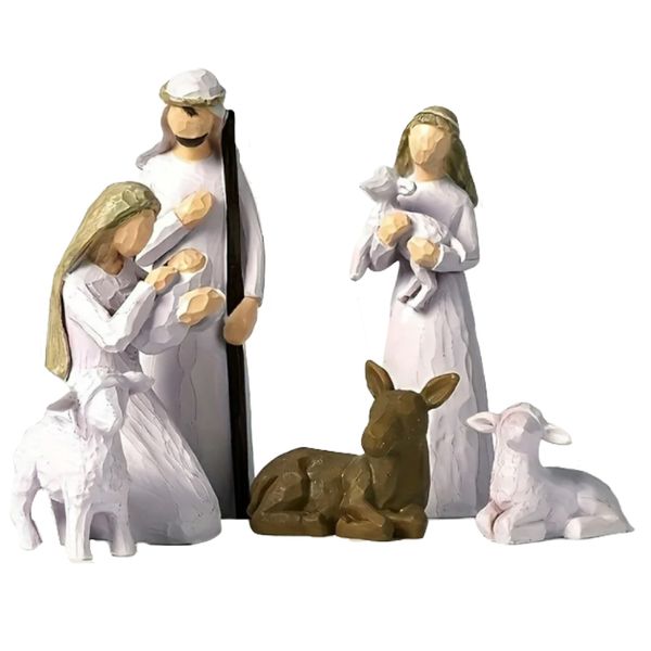 Decor Hand-Painted Resin Nativity Scene Religious Figurines Set of 6
