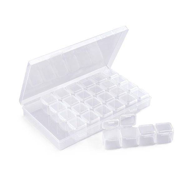 28 Grid Clear Plastic False Nail Art Box Accessories Tool Case For Diamond