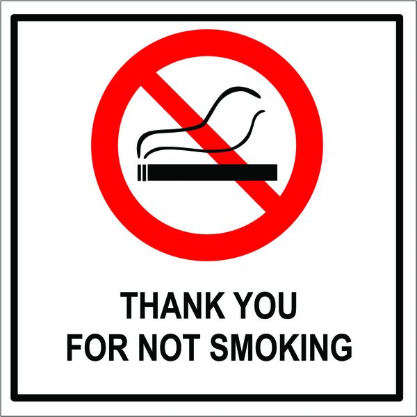 Thank you for Not Smoking Sign 29x29cm - 2 Pack