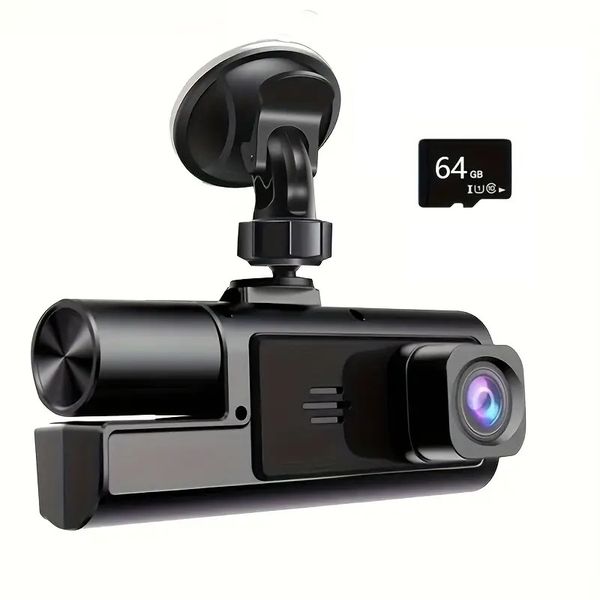 1080p Dual Lens Dash Cam with Night Vision, Motion Detection &amp; 64GB Storage