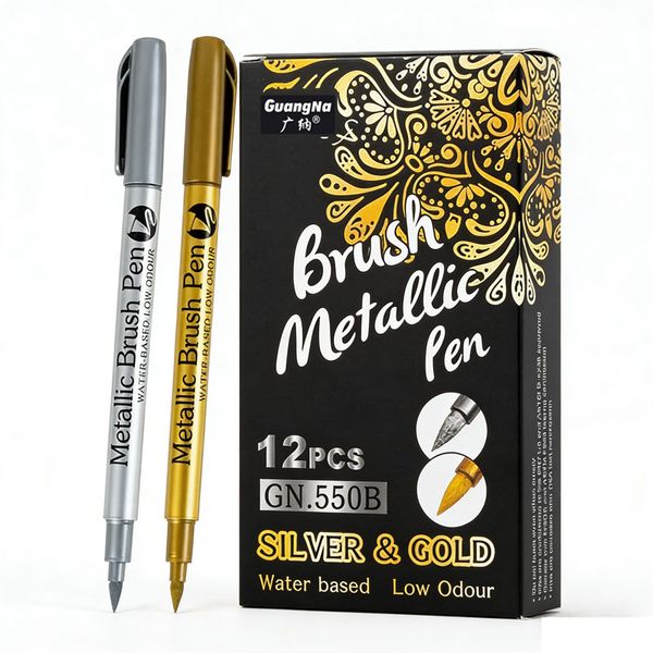 GuangNa 12 pcs Metallic Marking Pens, Gold/Silver Paint Marking Pe