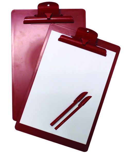 Files 2 Pack A4 Moulded Clipboard with Pen holder and Matching Pen.