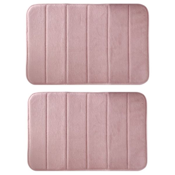 2 Pack Memory Foam Bathroom Foot Mat - 60 × 40 cm - Pink