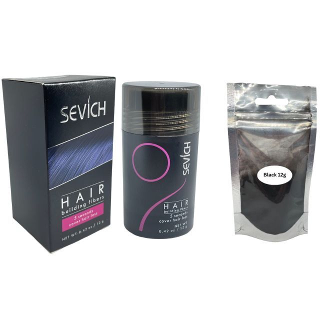 Sevich Hair Building Fibers 12g with 12g Refill Bag Black (Parallel