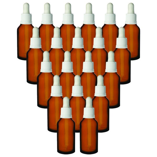 20 x 20ml Amber Glass Dropper Bottle With White Pipette