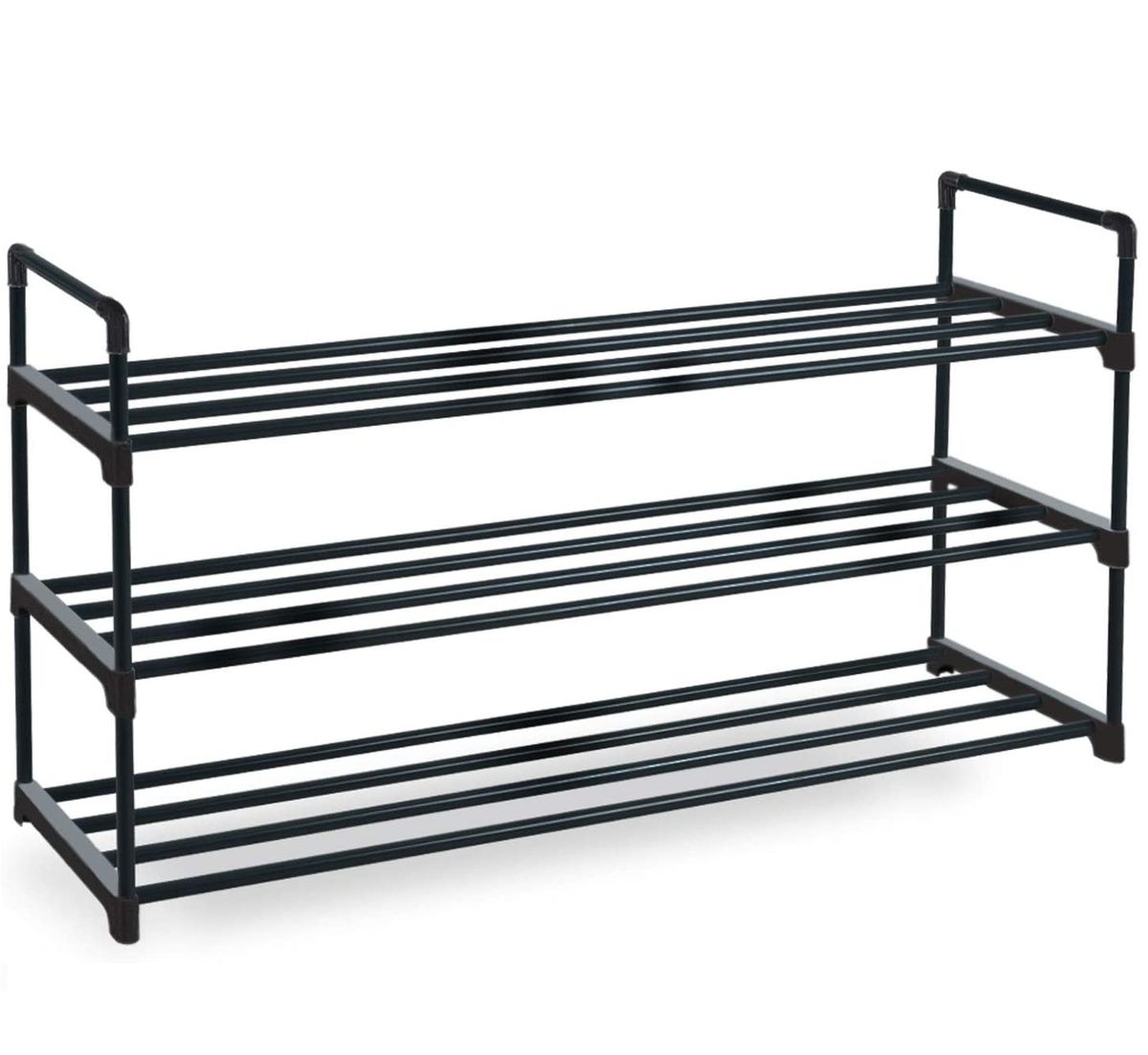 Knight 3 Tier Heavy Duty Metal Shoe Rack Multipurpose Organiser Black