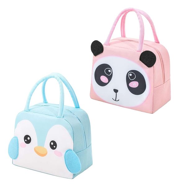 2 Pack Cute Insulated Lunch Bag - Panda/Penguin Design