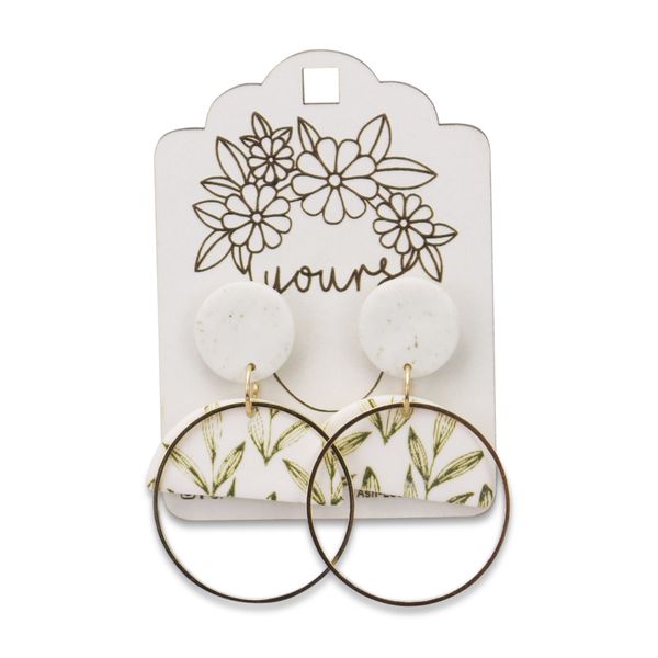 Yours - Hanging Earrings - Leaf Design - Olive Green - Gold-Plated Hoop
