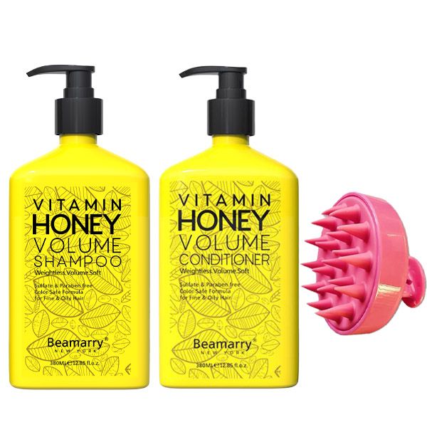 Beamarry Vitamin Honey Volume Kit 380ml + Silicone Shampoo Brush Pink