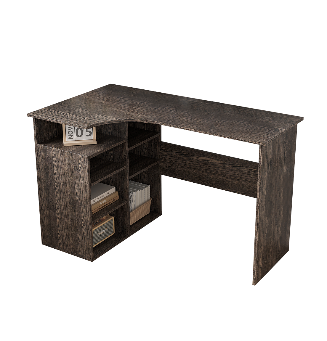 LShaped Computer Desk 120cm Table with Storage Shelves for Home Office