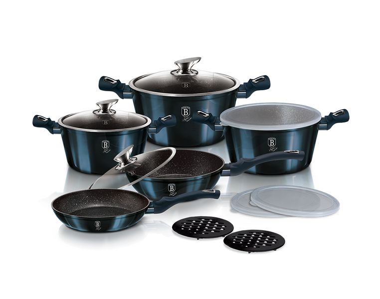 Berlinger Haus 13-Piece Marble Coating Smart Lid Cookware Set - Aquamarine