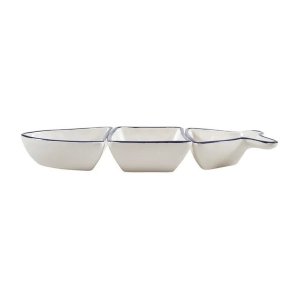 3 Piece Fish Shaped Snack Bowls Set With Wooden Base Serving Dish Set