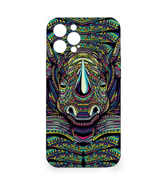 Silicone Phone Case for iPhone - African Rhino Colourful Design