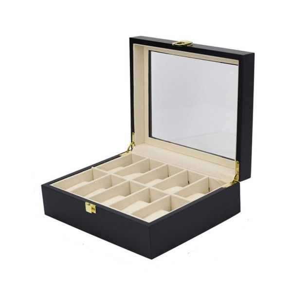 Black Watch case elegance organizer box with glass lid -10 slots | Buy ...