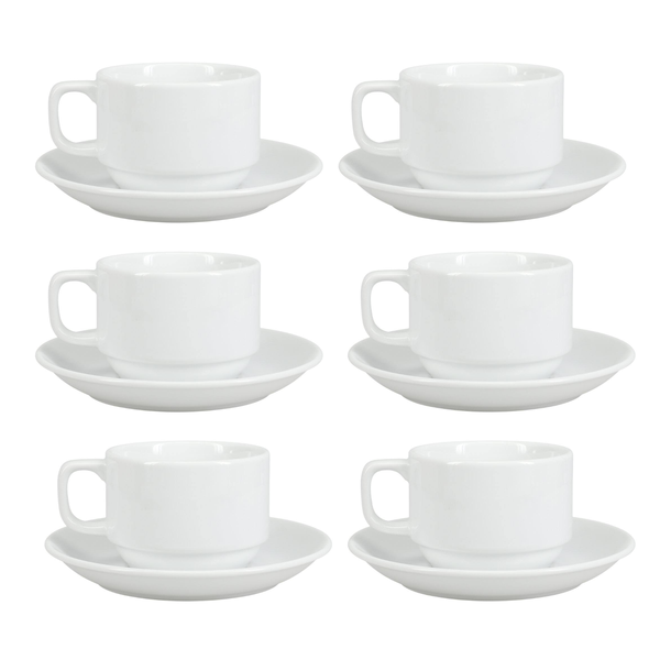 Elegant Porcelain Tea or Coffee Cups - 200ml - Set of 6