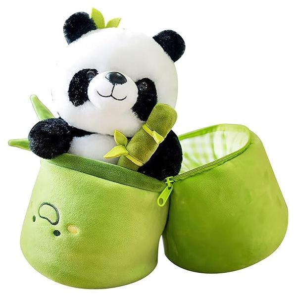 Plush Panda in a Zippered Bamboo Chute