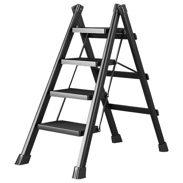 4 Step - Folding Ladder With Wide Anti-Slip Steps - Black