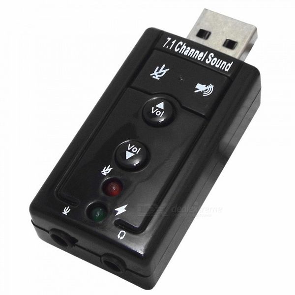 USB 7.1 - USB Adapter Sound Card with Headphones &amp; Microphone Jack - Black