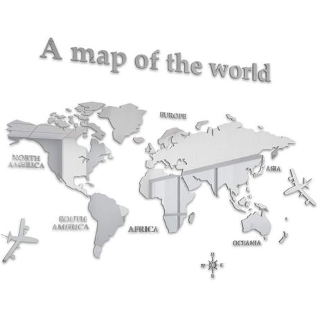 Black- colored World Map Acrylic Decorative 3D Wall Sticker ( DIY
