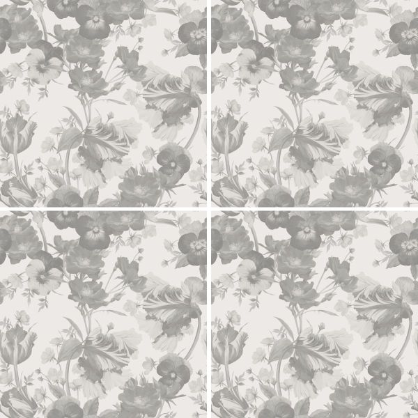 Grey Flowers Tile Wall Stickers