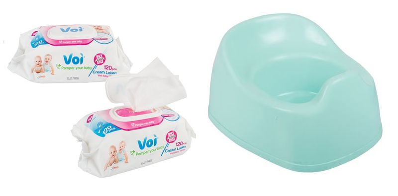 Baby Potty Plastic Light Blue &amp; 2x Voi Wet Wipes 12 Piece 16x19cm