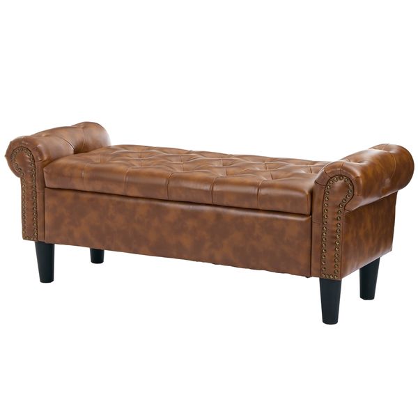 Ottoman with Storage,127cm,PU Long Bench,Brown