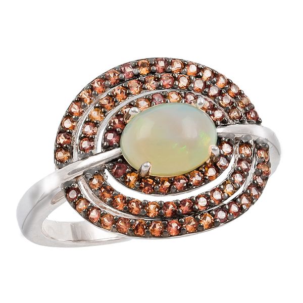 Unheated Fire Opal &amp; Red Sapphire Sterling Silver Ring