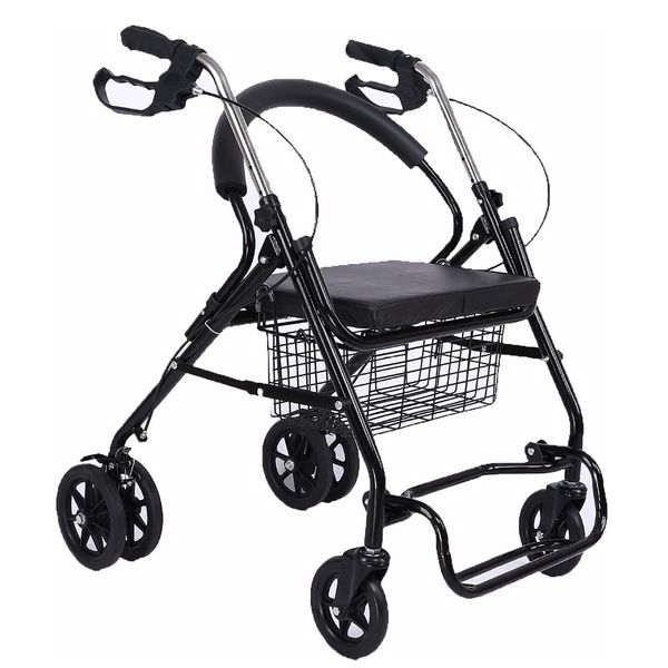 Health Mobility Aid Folding Rolling Walking Frame with Paded Seat (85cm)