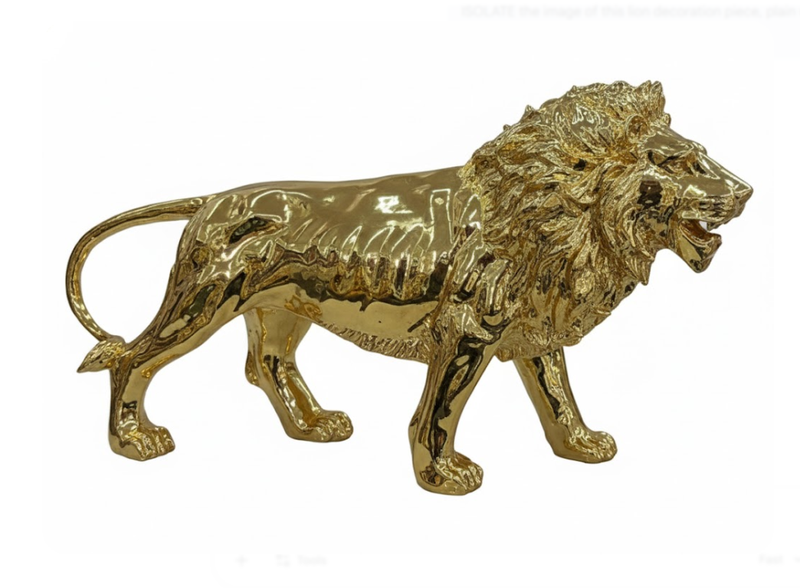 Highly Polished Golden Brass Lion Statement Piece | Tabletop Lion Sculpture