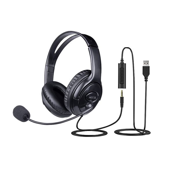 USB to 3.5mm Call Center Headset with Mic Low Noise Business Headphone