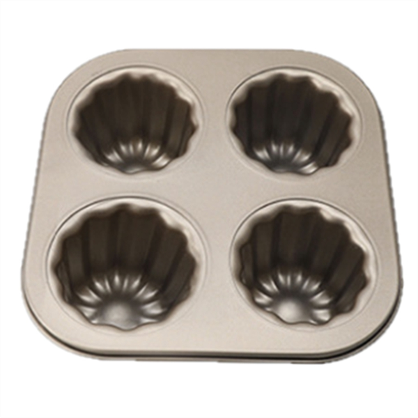 4-Cavity Canele Mold Cake Pan, Non-Stick Canele Baking Pan for Oven Carbon