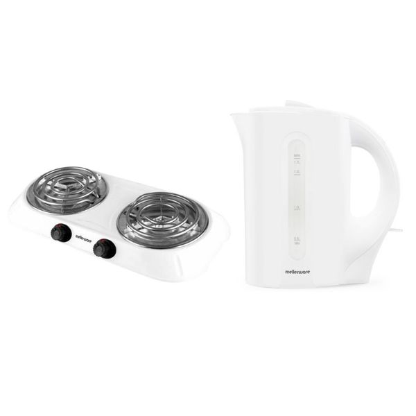 Mellerware - Double Spiral Hotplate &amp; "Tugela" 1.7L Corded Kettle - White