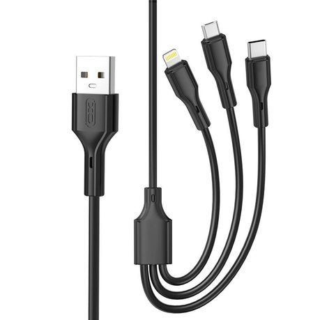3 in 1 USB to to Micro Lightning,/Type-c 1 Meter 3A Cable Image