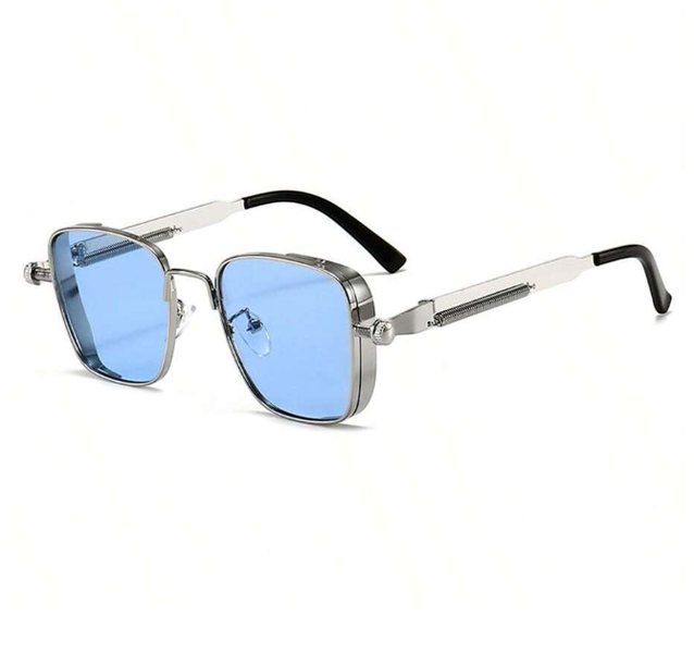 Premium Square Metal Frame Sunglasses - Silver/Blue