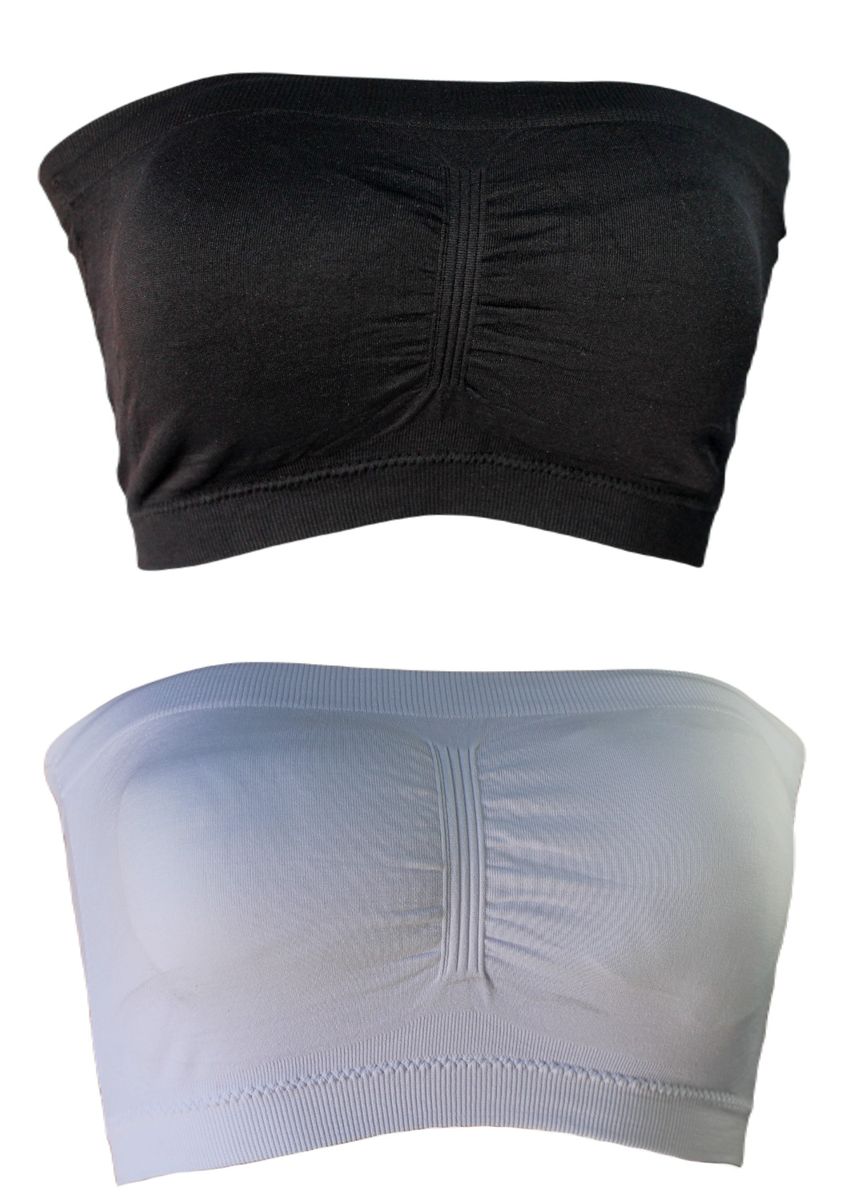 Seamless Bandeau Crop Tube Top Bra Strapless Padded Bralette Pack
