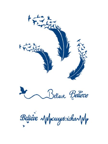 Tattoo - Waterproof High Quality Skin Safe - Believe with Feathers - GZ-062