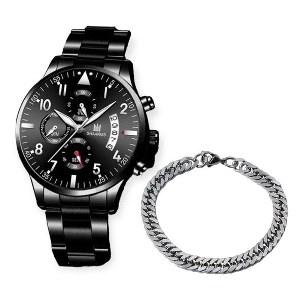 Men's Wrist Watch Business Casual Quartz Watch Calendar With Bracelet
