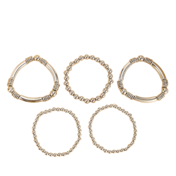 Alloy Slider Heavy Metal Beaded Multi-Layer Bangles - 5 Piece Set